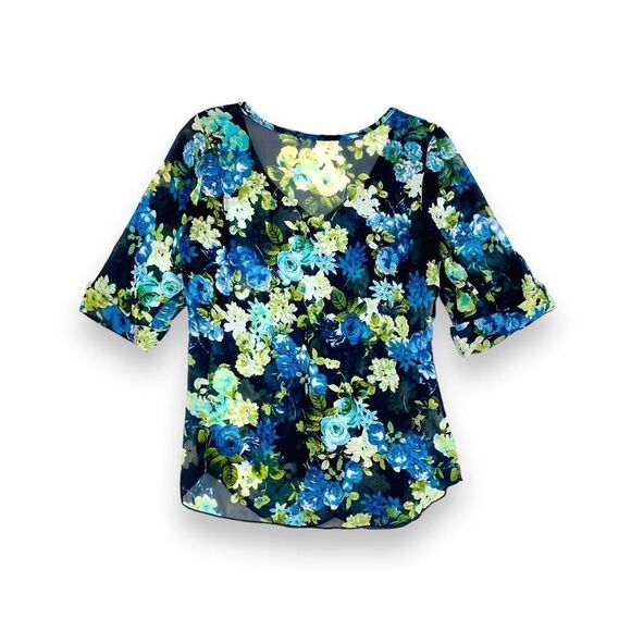 A’GACI Semi- Sheer Floral Print Blouse Sz M - Picture 4 of 10